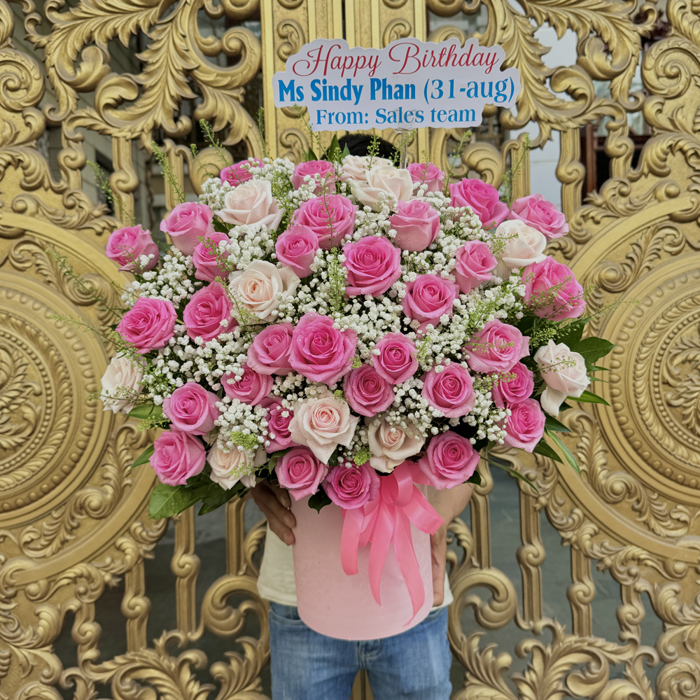 Giỏ hoa tươi tone hồng - Happy Birthday - GH06 6 BH03