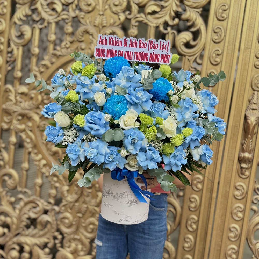 Giỏ hoa tươi tone xanh dương - Baby Shark - GH07 6 BH04