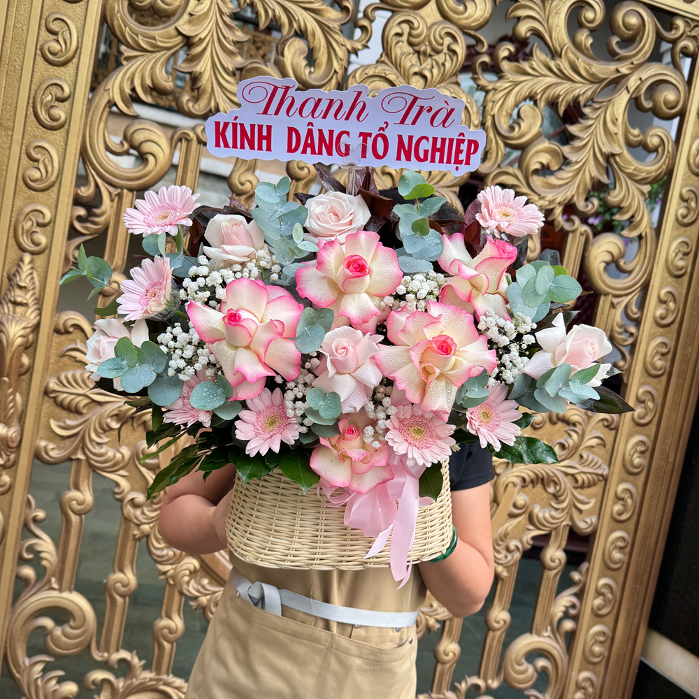 Giỏ Hoa Mix Màu Tông Hồng - GH16 6 BH13