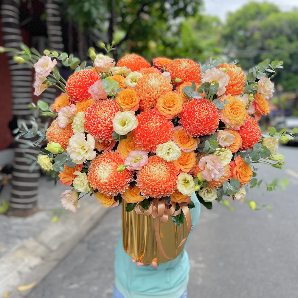 Giỏ hoa cúc mẫu đơn cam - Khát Vọng - GH036 6 GH38