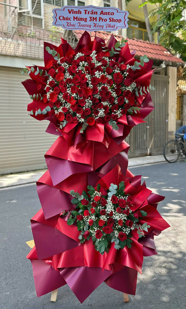 KỆ HOA CHÚC MỪNG HỒNG ĐỎ - KHAI TRƯƠNG ĐẠI CÁT - CM135 6 CM135