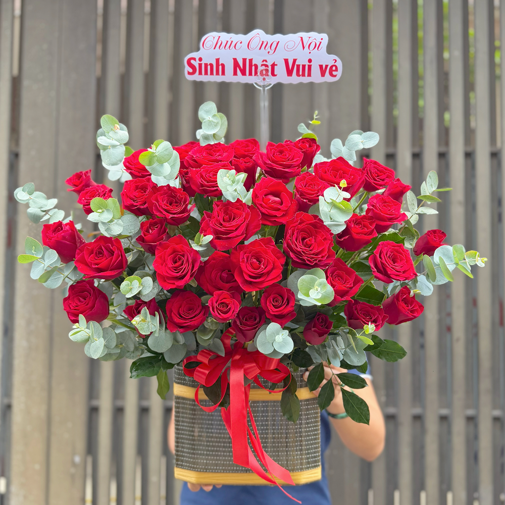 GIỎ HOA HỒNG ĐỎ - KHOE SẮC - GH084 6 GH084